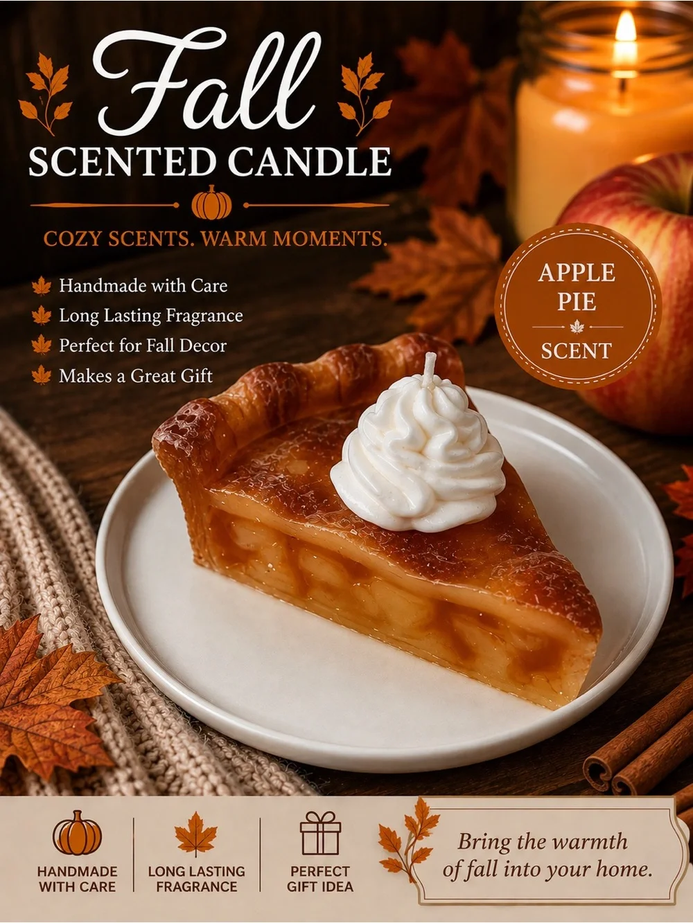 Fall Scented Candles - apple pie slice. Very realistic. Pretty decorations. new